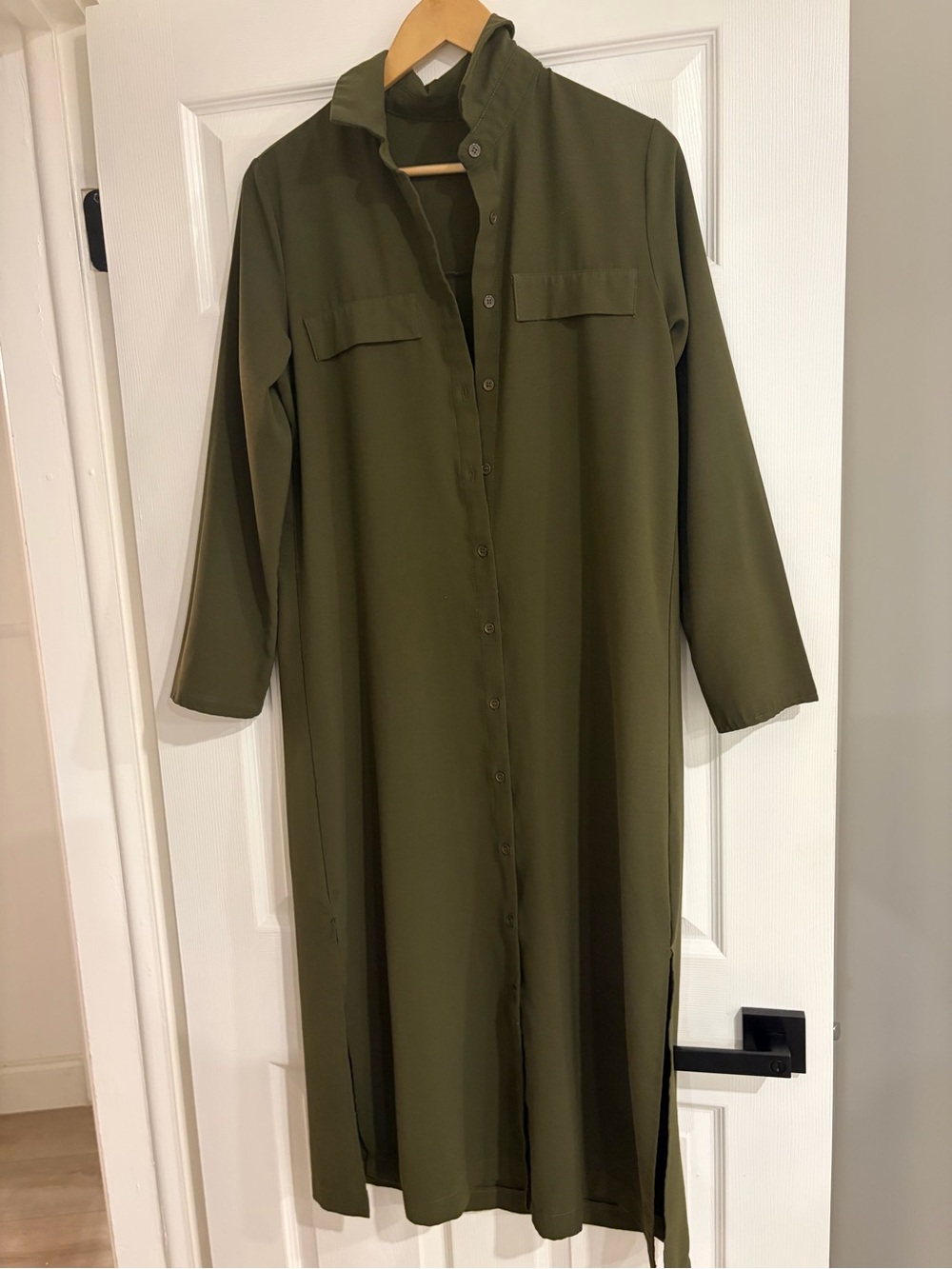 Olive Green Button-Front Shirt Dress